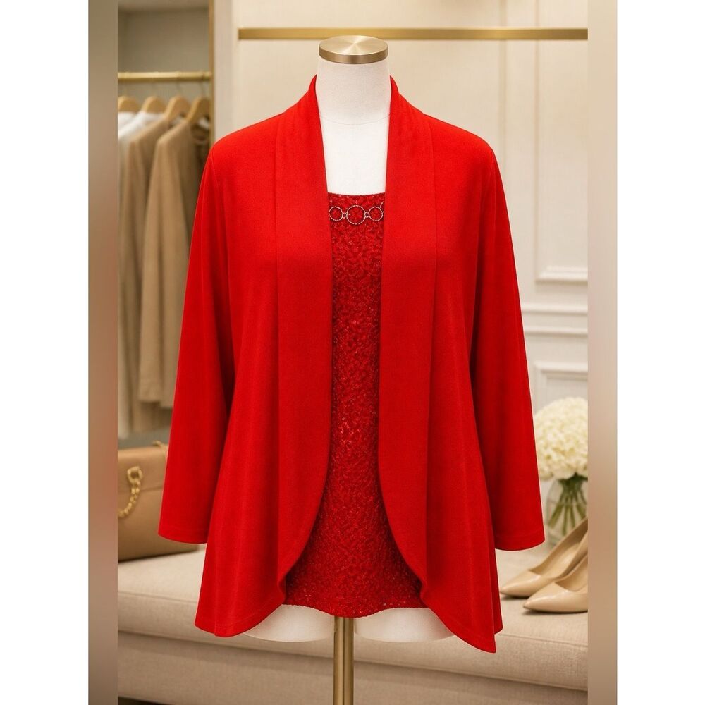 RED MOCK 2 PIECE SWEATER STRETCH PETITE MEDIUM